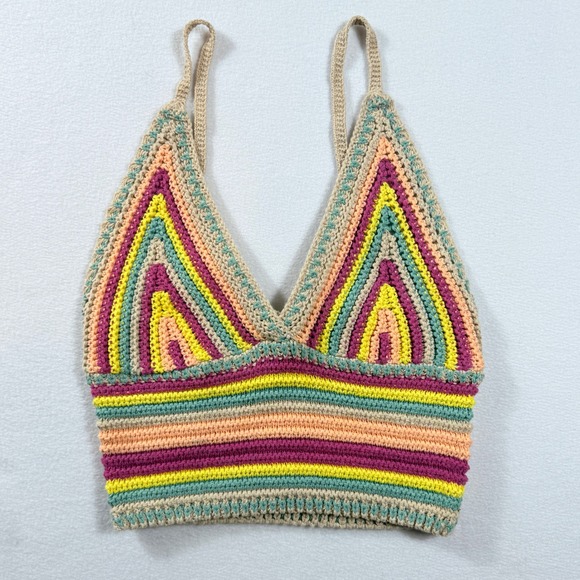Lulus Tops - Lulus Crochet Tank Top Womens Medium Multicolor Striped Boho Hippie Festival